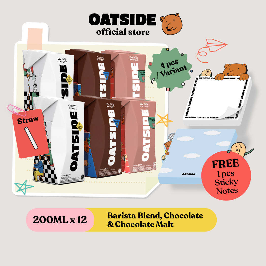 OATSIDE BB, Chocolate & Chocolate Malt (200mlx12) (Kemasan dengan Sedotan) + FREE Sticky Notes OATSIDE