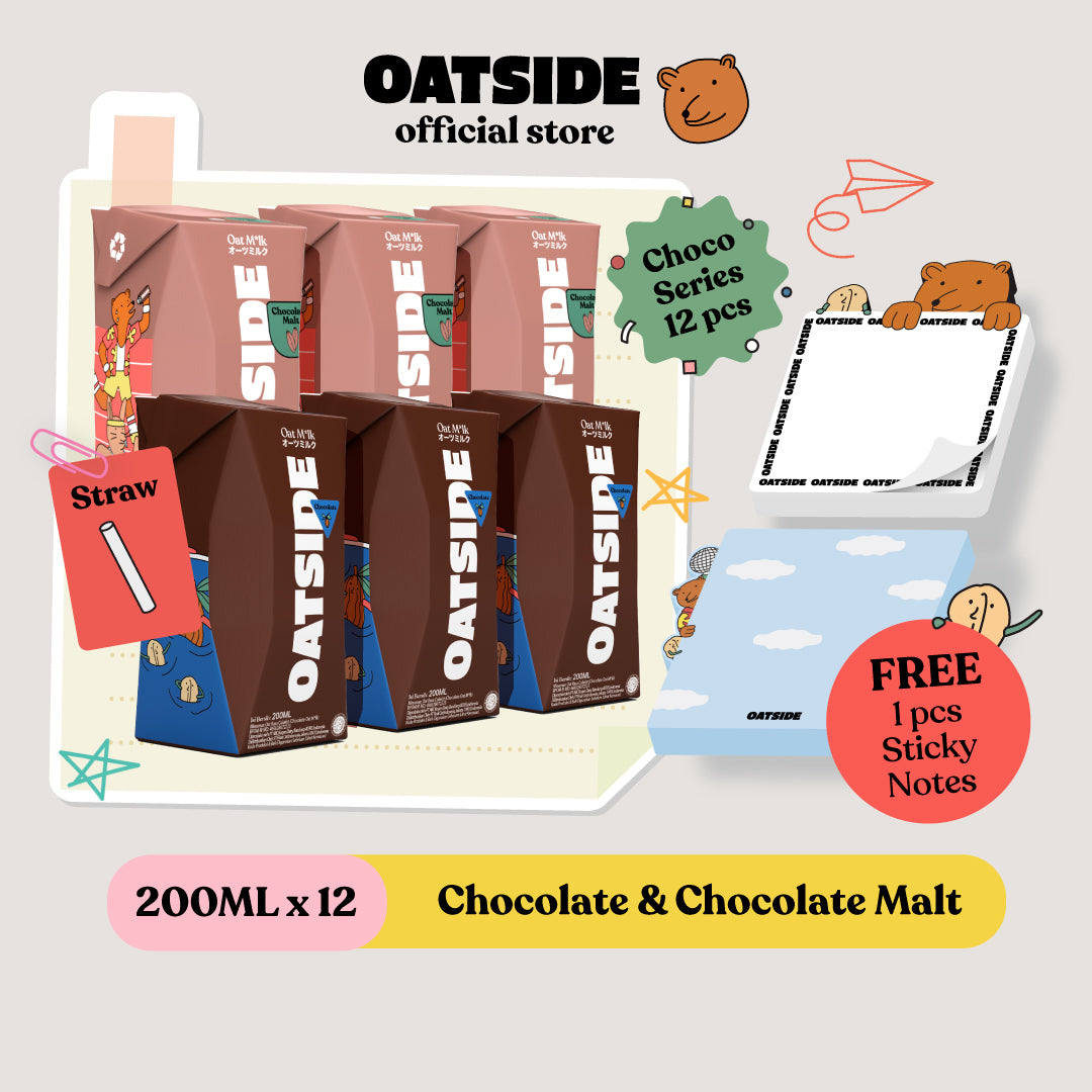 OATSIDE Chocolate & Chocolate Malt (200mlx12) (Kemasan dengan Sedotan) + FREE Sticky Notes OATSIDE