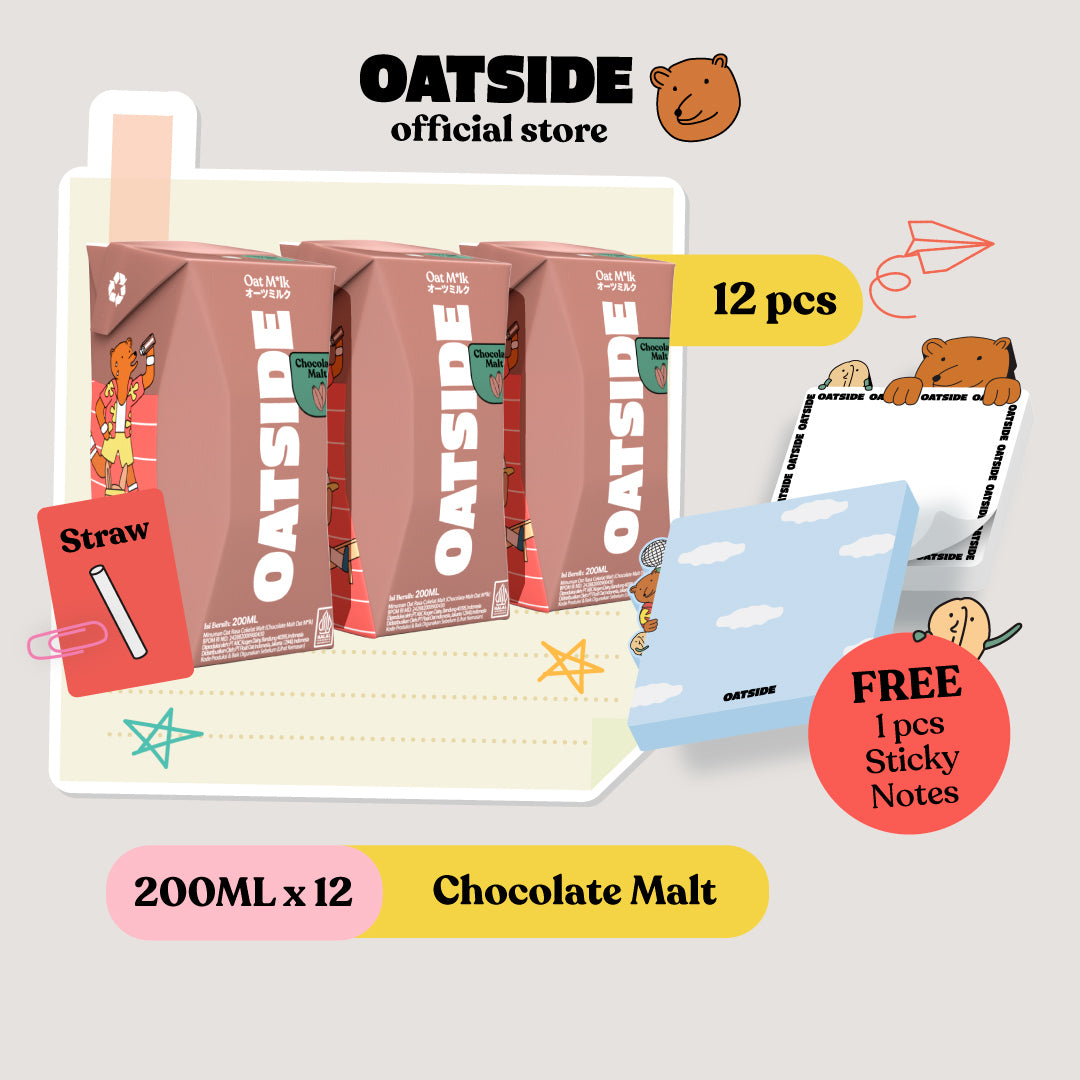 OATSIDE Chocolate Malt (200mlx12) (Kemasan dengan Sedotan) + FREE Sticky Notes OATSIDE