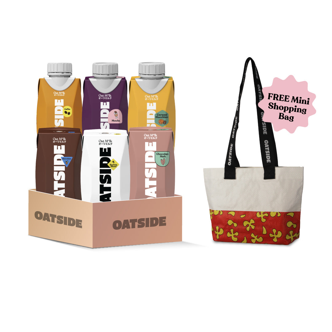 (Paket Favorit) OATSIDE Mini 200ml All Variants Straw & Caps (6 pcs) | Susu Oat Semua Varian  FREE Mini Shopping Bag OATSIDE