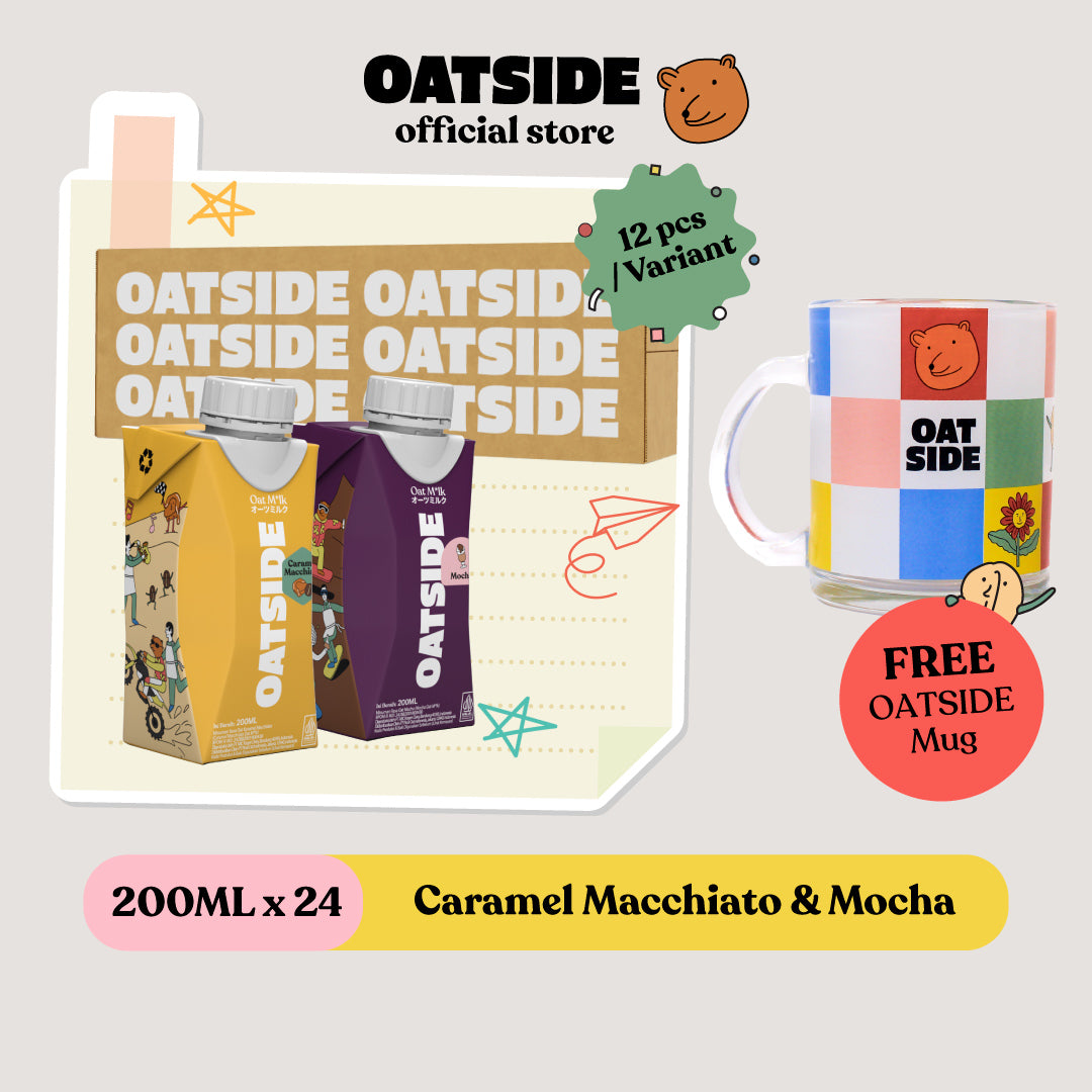 OATSIDE Caramel Macchiato & Mocha (24x200ml) (Kemasan Tutup Botol) + FREE Mug OATSIDE