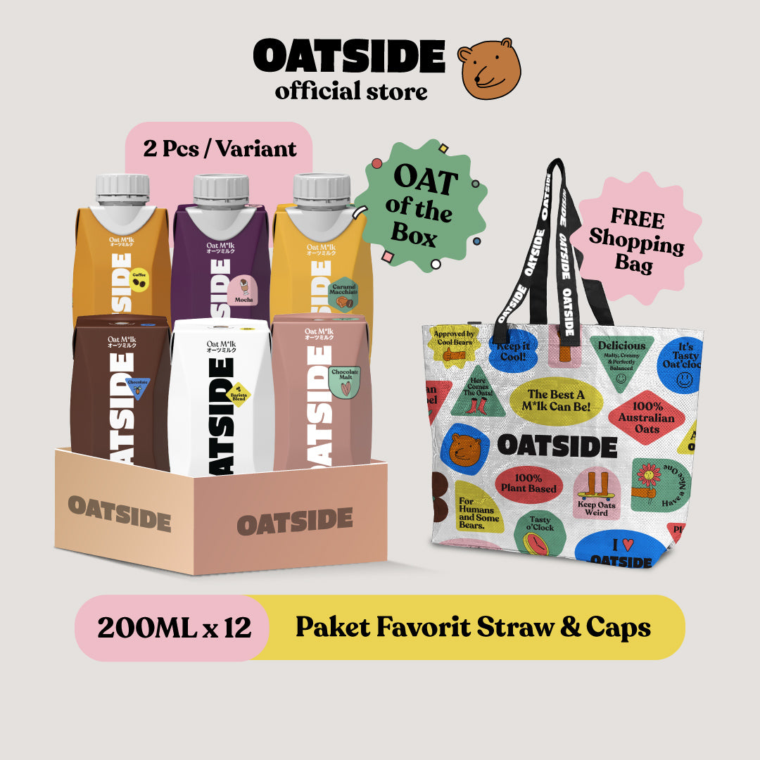 (Paket Favorit) OATSIDE Mini 200ml All Variants Straw & Caps (12 pcs) | Susu Oat Semua Varian FREE Shopping Bag OATSIDE