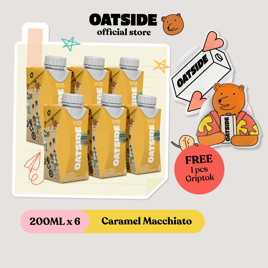 OATSIDE Mini Cap Oat Milk  Caramel Macchiato (200mlx6) (Kemasan Tutup Botol) + FREE Griptok