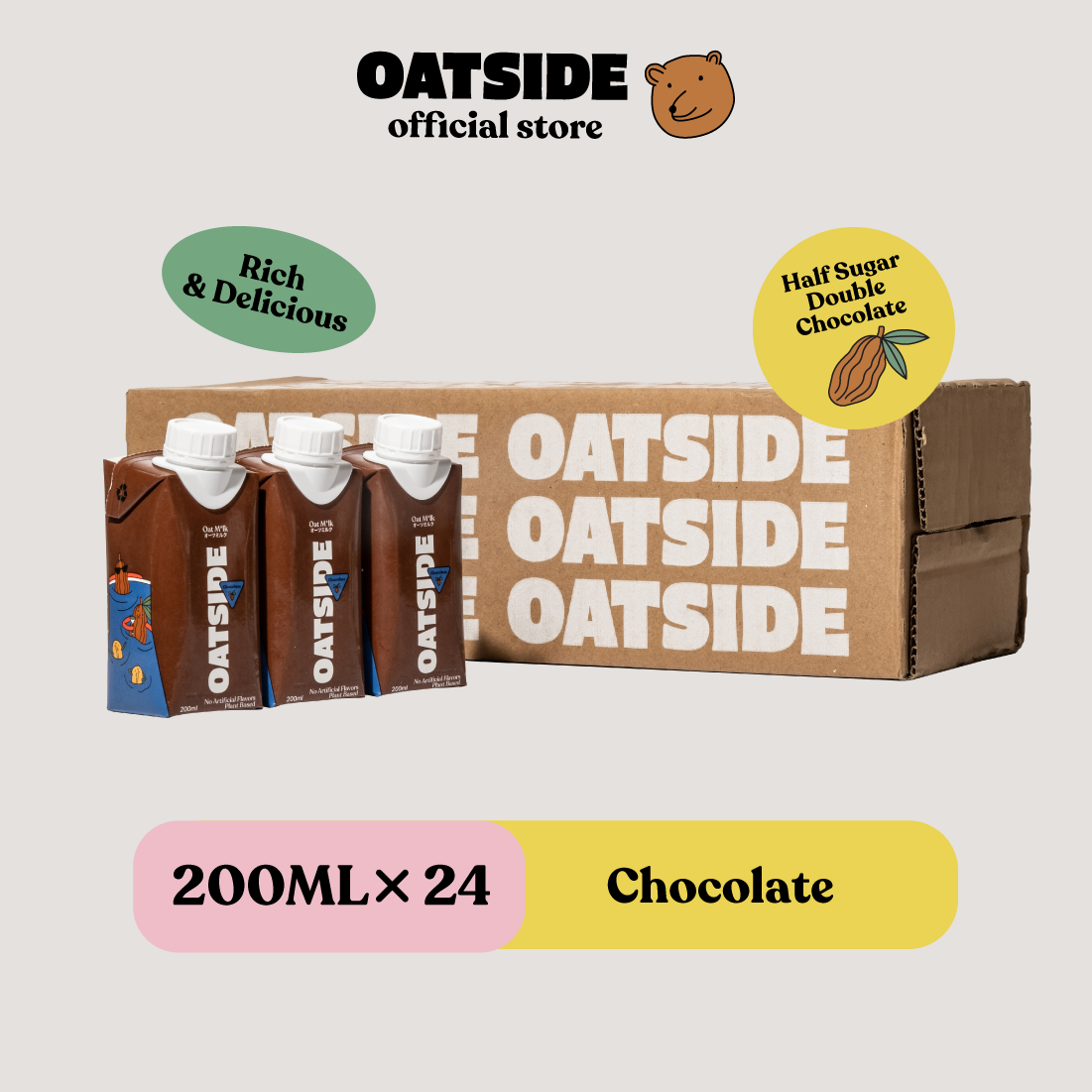 Buy 4 Pay 3 - OATSIDE Chocolate (24 x 200ml) (Bottle Cap Packaging)